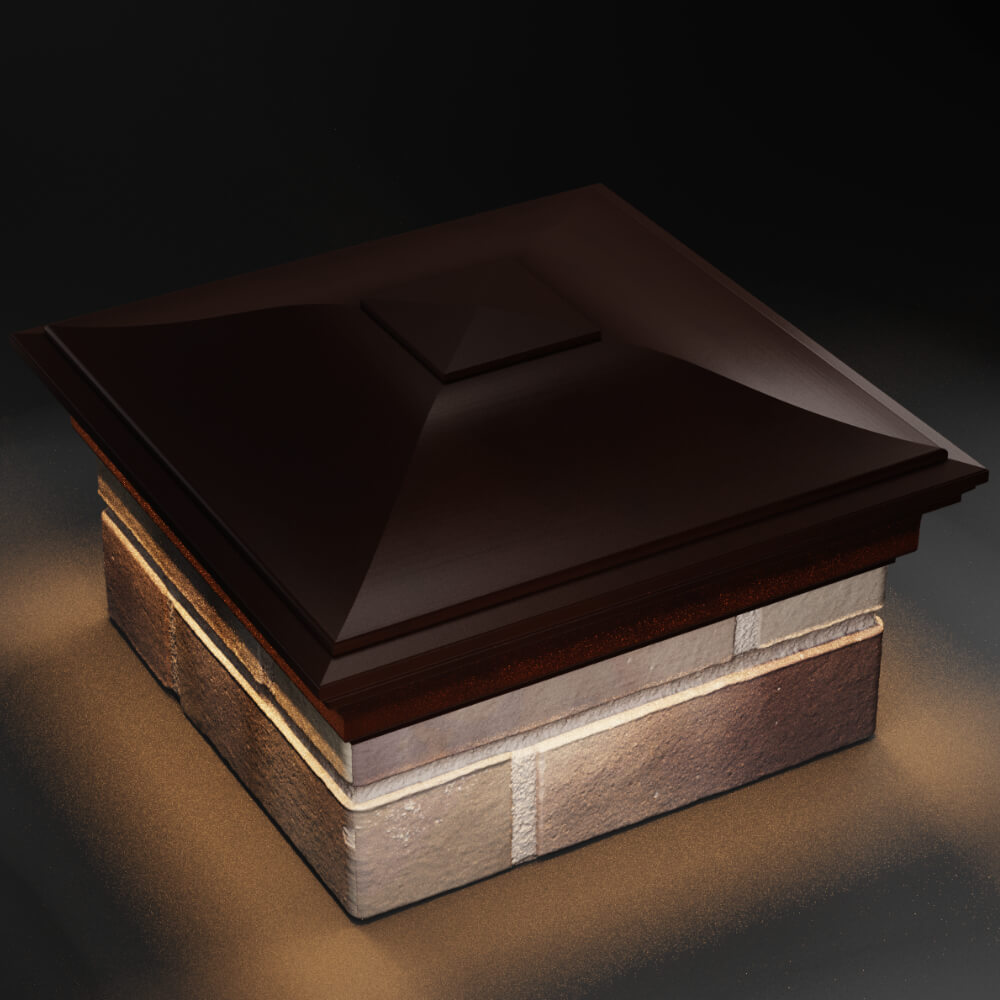 Колпак Zking Монблан Коричневый на столб 1.5х1.5 кирпича (385х385мм) с подсветкой