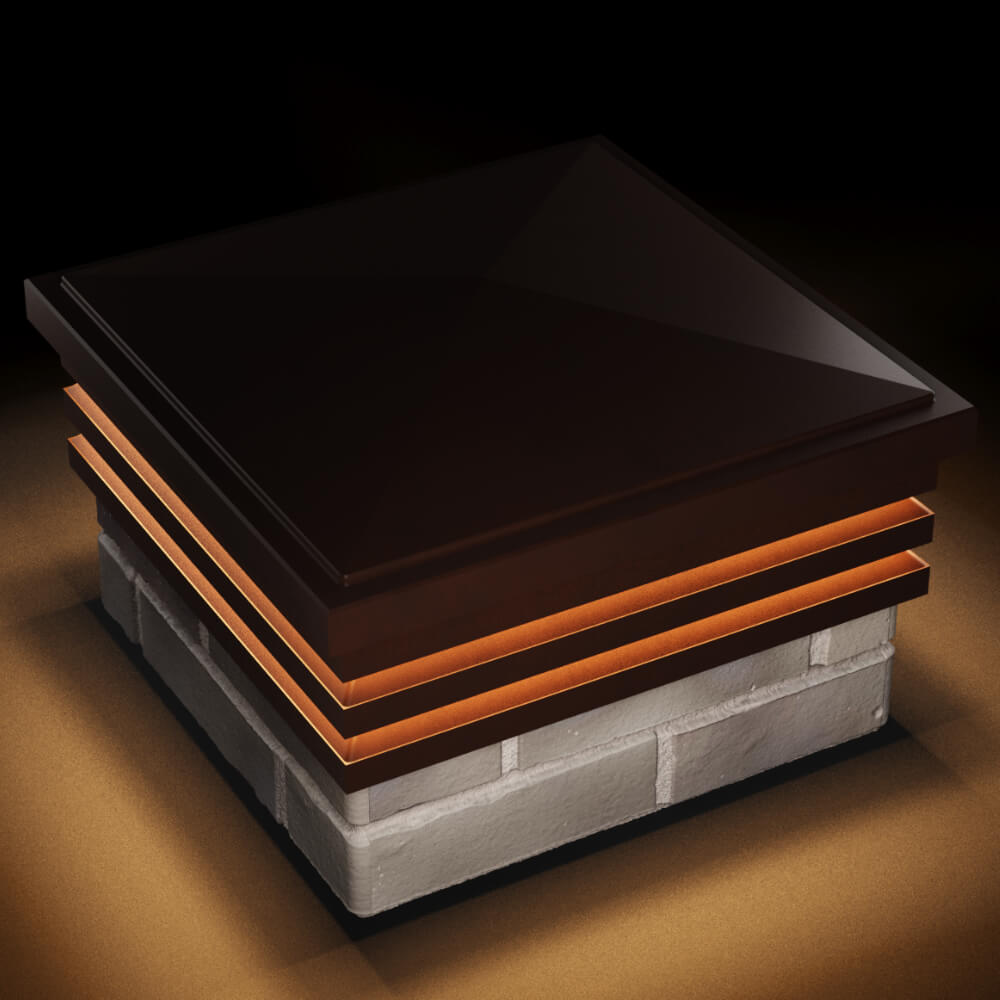 Колпак Zking Бона ХайТек Коричневый на столб 1.5х1.5 кирпича (385х385мм) с подсветкой в Саратове фото