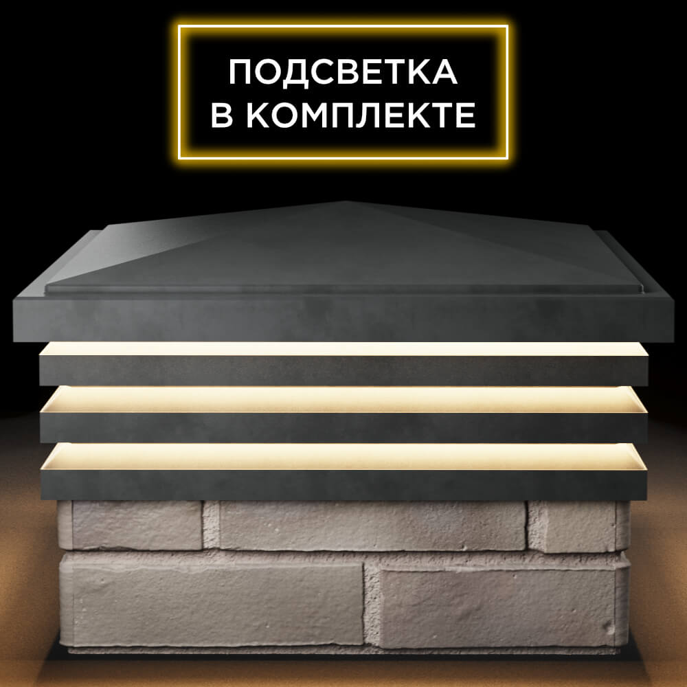 Колпак Zking Бона ХайТек Серый на столб 1.5х1.5 кирпича (385х385мм) с подсветкой Саратов фото